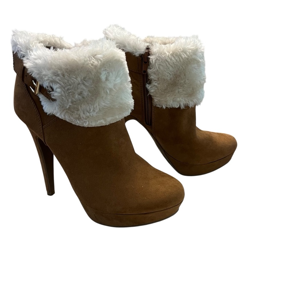 GUESS Tan Suede Fur Cuff Platform Boots | Cabincore Winter Going Out | 7.5 - Picture 9 of 15